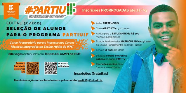Abertas as inscrições para curso preparatório gratuito dos seletivos IFMT #PartiuIF (Inscrições Prorrogadas até 21 de março)